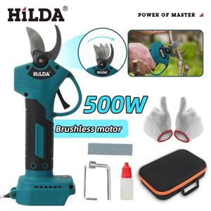 HILDA 브러시리스 전기 가지 치기 가위 정원 가위 과일 나무 커터 500W Pruner Makita 18V 배터리 용 무선 전기