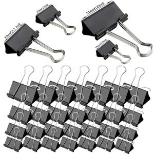 10개 금속 종이 클립 19 25 32 41 51mm 접이식 금속 바인더 클립 검정 그립 클램프 종이 문서 사무실 학교 문구