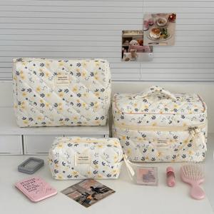 빈티지 나뭇잎 프린트 대용량 여성 가방 메이크업 화장품 세면도구 수납 파우치 핸드백 여행용 오거나이저 퀼팅 클러치 백