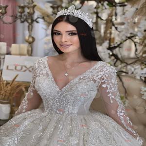 맞춤형 브이넥 긴팔 볼 가운 화려한 웨딩 드레스 vestidos de novia amanda novias amanda novias 공식