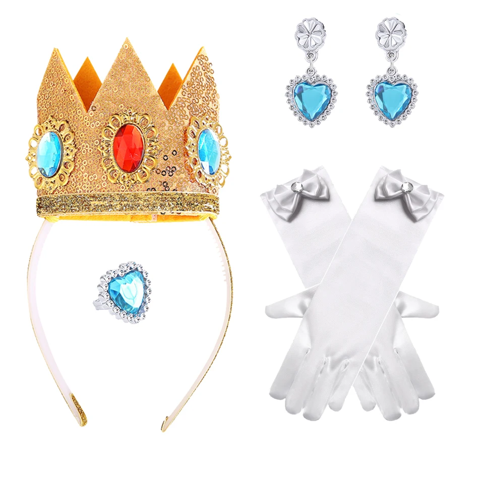 어린이 할로윈 소녀 공주 복장 스팽글 크라운 다이아몬드 반지 귀걸이 화이트 보우 장갑 어린이 요정 마법 지팡이