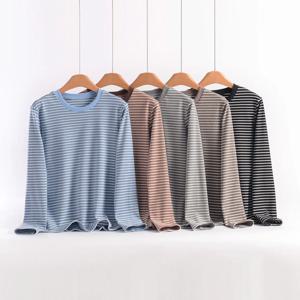 XL부터 8XL까지 플러스 사이즈 스트라이프 이너 티셔츠 O넥 긴팔 플리스 티셔츠 두꺼운 따뜻한 티셔츠 가을 겨울 베이스 레이어 탑
