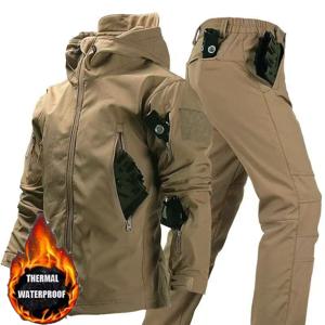 전술 남성 겨울 세트 플리스 파카 카고 재킷 방풍 하이킹 캠핑 바지 등산 트랙수트 샤크스킨 캐주얼 후드 코트