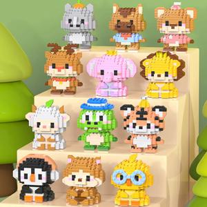 DIY 귀여운 동물 사자 코기 돌고래 햄스터 토끼 개 고양이 어항 블록 키트 소녀용 브릭 모델 어린이 장난감