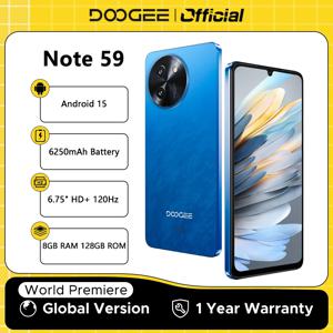 【브랜드+】글로벌 버전 DOOGEE Note 59 5G 스마트폰 안드로이드 15 6250mAh 대용량 배터리 6.75인치 120Hz 8GB 램 128GB 롬 NFC
