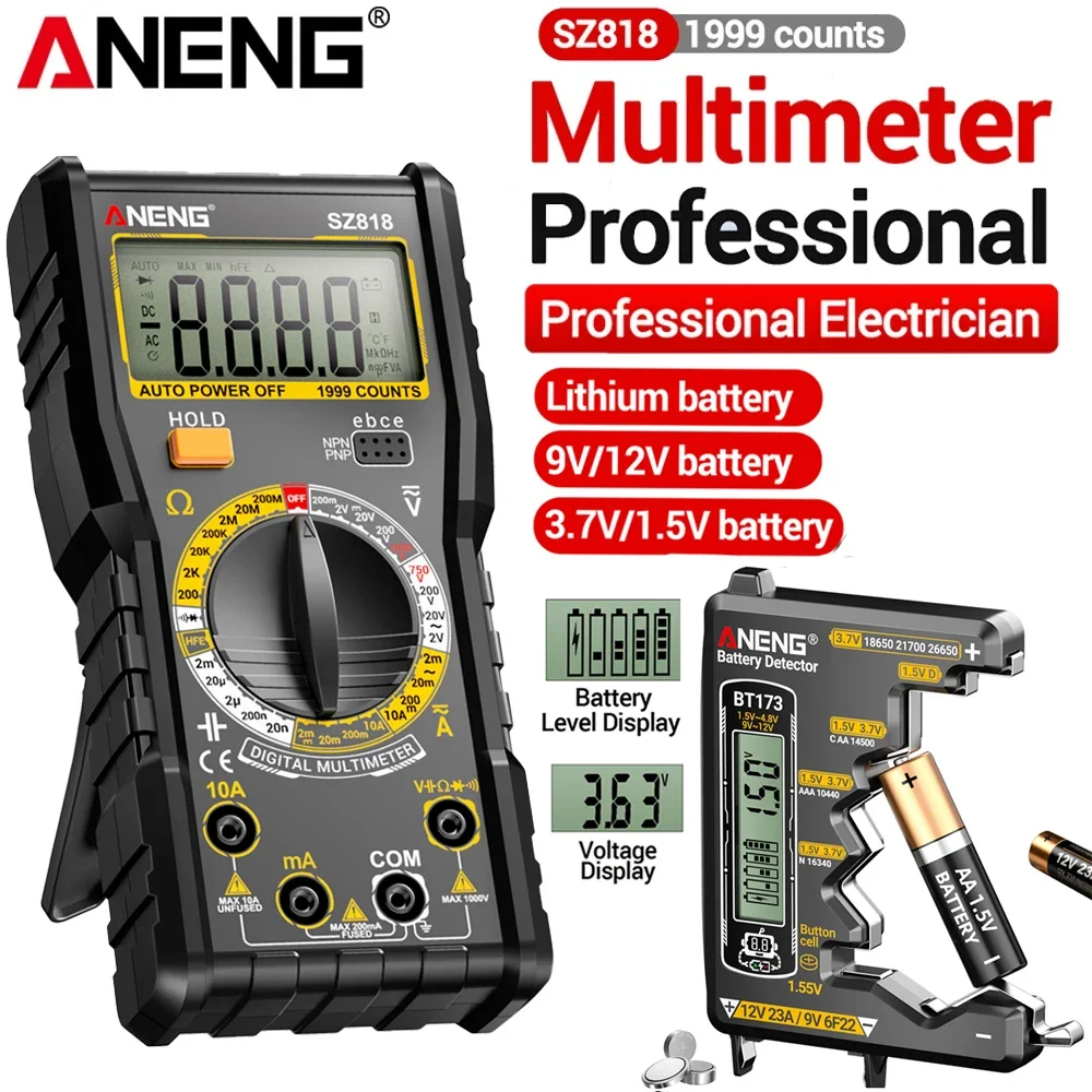 디지털 멀티미터 지능형 자동차 전압 삼극관 테스터 SZ818+BT173 9V/12V 디지털 디스플레이 배터리 테스터 감지기 도구