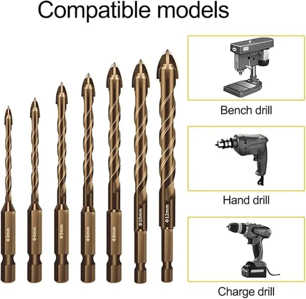 7/8PCS 4날 드릴 비트 세트 3-12mm 유리 타일 및 콘크리트 드릴링 도구 세트 카바이드 드릴링 도구