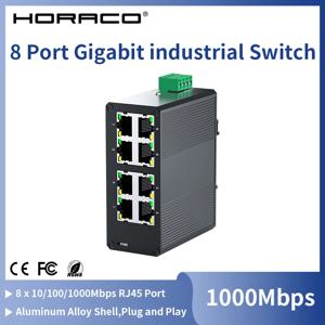 HORACO 8 포트 기가비트 산업용 스위치 1000Mbps 산업 네트워크 이더넷 스위치 DIN 레일 장착 플러그 앤 플레이