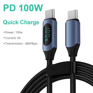 100W 1m/2m 실시간 디지털 디스플레이 타입 C to 타입 C 케이블 PD 고속 충전기 USB C to USB C 케이블 아이폰 15 16 데이터 케이블