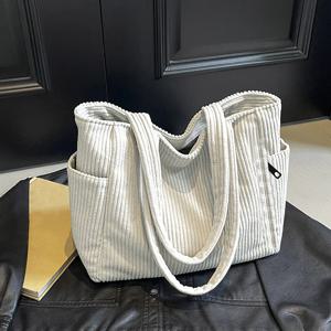 트렌디한 멀티 컬러 코듀로이 토트백 여성용 데일리 쇼핑 스타일리시 넉넉한 수납공간 가벼운 캐주얼 패션 숄더백