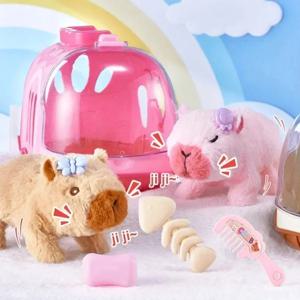 소리나는 전기 카피바라 걷는 인형 장난감 어린이용 전기 플러시 인형 동물 카피바라 플러시 피규어 세트 랜덤 색상