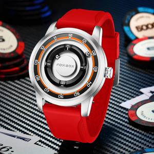 FOXBOX 남성용 시계 패션 레드 실리콘 방수 스크롤링 포인터 마그네틱 포스 쿼츠 시계 남성용 레로지오 마스쿨리노