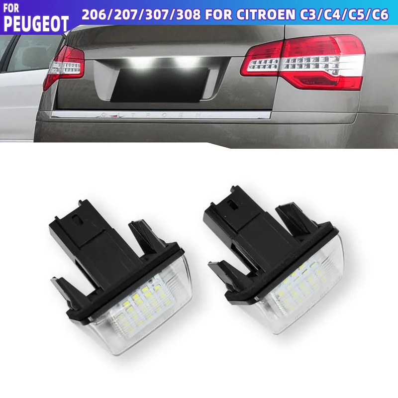2Pcs 자동차 LED 라이센스 번호 플레이트 라이트 시트로엥 C3 C4 C5 Berlingo Saxo Xsara Picasso For Peugeot 206 207 306 307 308 5008