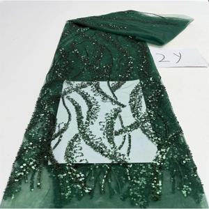 아프리카 나이지리아 비즈 자수 레이스 고급 프랑스 스팽글 네트 레이스 원단 웨딩 파티 드레스 여성용 2야드