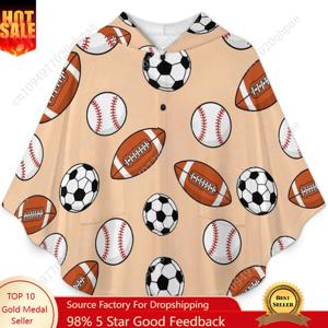 아늑한 플란넬 담요 스웨터, 스포츠 공 패턴의 포켓이 있는 오버사이즈 후드티, 어린이 및 청소년용