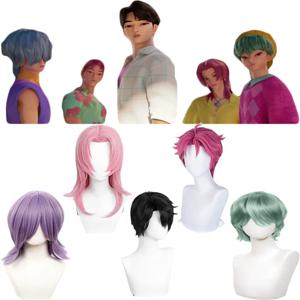 사자 보이즈 진우 베이비 애비 미스터리 로맨스 코스프레 가발 (케이팝 아이돌 남성 코스프레 애니메이션 가발, 내열성 합성모, 할로윈용)