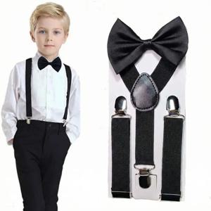 2Pcs 아이 멜빵과 나비 넥타이 세트 정장 및 캐주얼웨어에 대한 조정 가능한 탄성 Y 백 멜빵