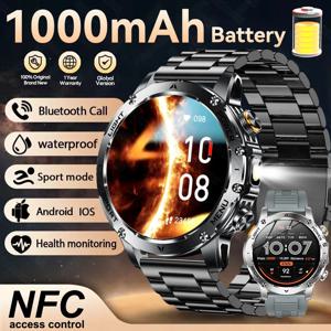 새로운 남자 군사 야외 1000mAh 배터리 스마트 시계 GPS NFC 시계 3ATM 방수 수영 1.7 인치 HD 블루투스 통화 Smartwatch