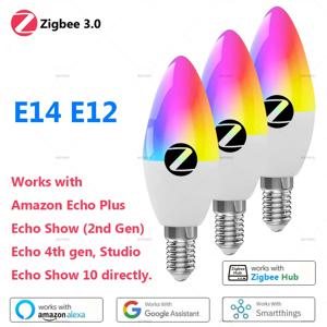 E12 E14 기본 Zigbee 스마트 촛불 전구 램프 Led RGB 빛 110 220V Led RGBCW 음성 제어는 Alexa Echo Plus Show 10과 함께 작동합니다.