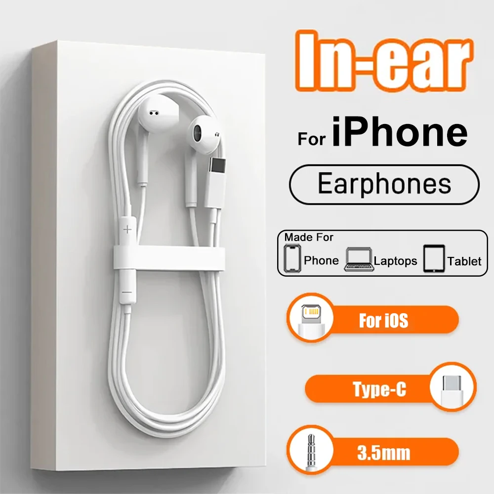 원래 헤드셋 타입 C 헤드폰 애플 아이 패드 아이폰 14 13 12 11 17 15 16 프로 최대 이어폰 유선 이어폰 액세서리
