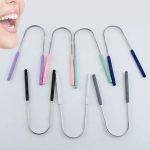 컴포트 그립 핸들이 있는 스테인레스 스틸 혀 스크레이퍼 - 성인용 혀 클리너를 위한 재사용 가능한 무취 구강 관리 도구