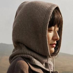 니트 소재 여성용 발라클라바 모자 패션 페이크 칼라 후드 모자 넥 워머 비니 캡 귀 보호 후드 캡