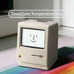 레트로 디지털 알람 시계 60일 배터리 매킨토시 스타일 USB 충전식 12단계 밝기 조절 소비자 전자제품