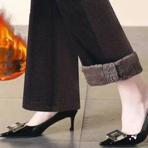 두꺼운 양털 안감 하이웨이스트 코듀로이 와이드 레그 팬츠 여성용 따뜻한 가을 겨울 신상 캐주얼 스트레이트 핏 바지