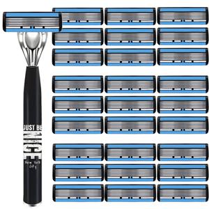 미끄럼 방지 손잡이와 여러 개의 교체용 칼날이 있는 남성용 6중날 수동 면도기 - 수염과 콧수염 다듬기에 이상적