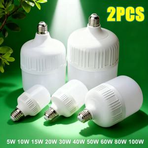 2~1PCS E27 고출력 220V 100W 80W LED 나사형 라이트 고휘도 전구 백색광 눈 보호 무플리커링