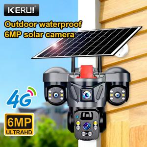 KERUI 4G SIM WIFI 홈 보안 PTZ 6MP 태양광 패널 트리플 렌즈 카메라 CCTV 비디오 감시 V380pro 내장 배터리 야외용