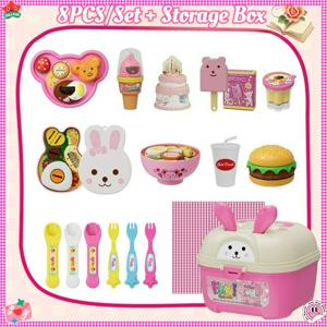 새로운 8개 세트 시뮬레이션 음식 장난감 보관함 포함 - 달콤한 쌀볼 푸딩 장난감 어린이 역할 놀이 조기 교육