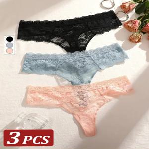 3Pcs 여성 레이스 섹시한 가죽 끈 저층 팬티 섹시한 부드러운 숙녀 속옷 유행 꽃 속옷 여성 꽃 팬티 란제리