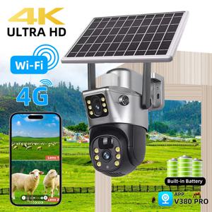 8MP 4G SIM 카드 태양광 카메라 야외 무선 CCTV 감시 카메라 태양광 패널 듀얼 렌즈 PTZ IP 카메라 보안 보호