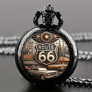 골동품 절묘한 Route 66 American The Mother Road 회중 시계 디자인, 남성과 어린이를 위한 정확한 석영 무브먼트 시계 선물