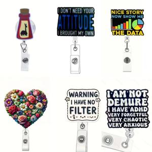 유머러스한 텍스트 디자인의 접이식 배지 릴 1개 – 간호사, 의사 및 사무실용 아크릴 끈, 의료, 학생용