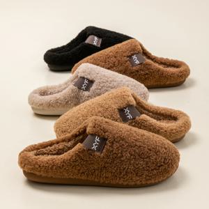 남성용 가을 겨울 슬리퍼 실내화, 미끄럼 방지 따뜻한 부드러운 플러시 슬립온, 커플용 편안하고 통기성 좋은 조용한 홈 슬리퍼