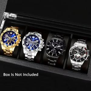 1/4PCS 럭셔리 빅 다이얼 남성용 쿼츠 시계 패션 남성 비즈니스 시계 선물 시계 남성용(상자 없음)