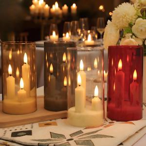 3 in 1 Flameless 5/8/10CM 테이퍼 양초 배터리 작동 LED 아크릴 기둥 깜박이는 LED 전자 양초 램프 갓 포함