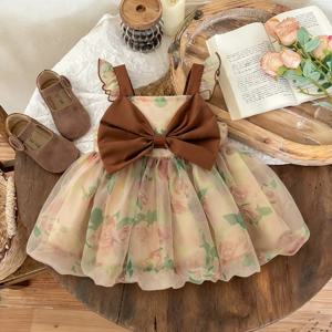 여아 여름 원피스 리본 꽃무늬 퍼프 소매 아기 드레스 사랑스러운 공주 아기 드레스 여아 옷
