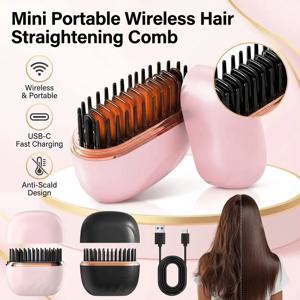 미니 무선 스트레이트닝 브러시 USB 충전식 휴대용 헤어 스트레이트너 브러시 여행 및 야외 스타일링에 완벽