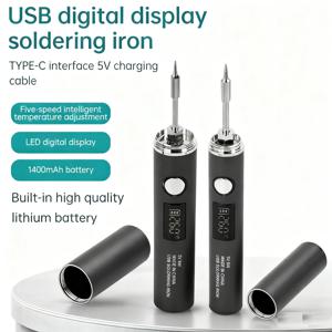 USB 납땜 인두 5단계 온도 조절 교체 가능한 510 팁 타입-C 빠른 가열 850/1400mAh 휴대용 미니 납땜 도구