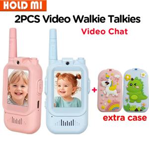 2개 세트 어린이 비디오 워키토키 2인치 HD 화면 USB-C 충전식 원클릭 HD 통화 인터콤 어린이 생일 선물