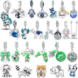 새로운 오리지널 925 스털링 실버 참 카멜레온 악마의 눈 펜던트 허밋 크랩 비즈 여성용 팔찌 목걸이 DIY 쥬얼리 선물