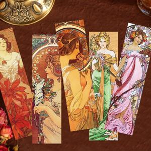 Mucha 북마크 클래식 페인팅 선물 아트 세트, 창의적인 북마크, 맞춤형 절묘한 문화 및 창의적인 카드 세트, 30 개