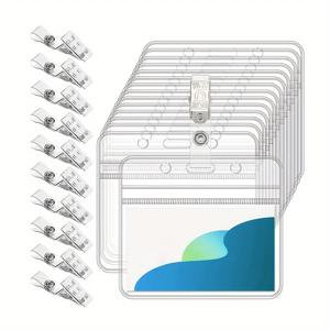 10세트 ID 카드 홀더 및 배지 홀더, 금속 클립이 있는 투명 수평 이름 표시