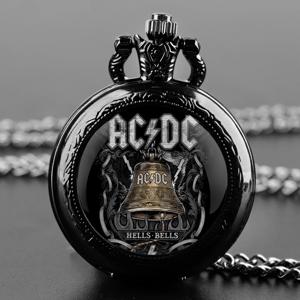 AC 및 DC 록 밴드 로고 블랙 스테인리스 스틸 쿼츠 포켓 시계 목걸이 여성 남성 스팀펑크 시계 펜던트 체인 어린이용