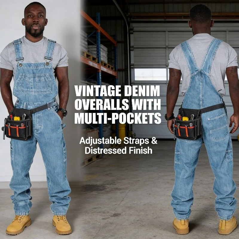 2026 서스펜더 데님 오버롤 패션 남성 점프수트 청바지