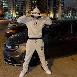 미국 힙합 스트리트 루즈 스포츠 슈트 레트로 그레이 레터 풀오버 후디 여성 캐주얼 오버사이즈 스트레이트 와이드 레그 팬츠 남성