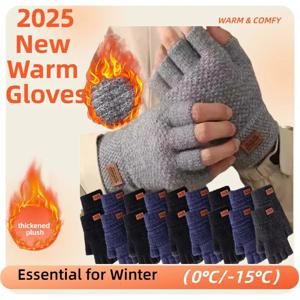 남녀공용 반장갑 손가락 없는 장갑 여성 및 남성용 울 니트 손목 보호 코튼 겨울 따뜻한 작업용 장갑 글쓰기 또는 터치스크린용